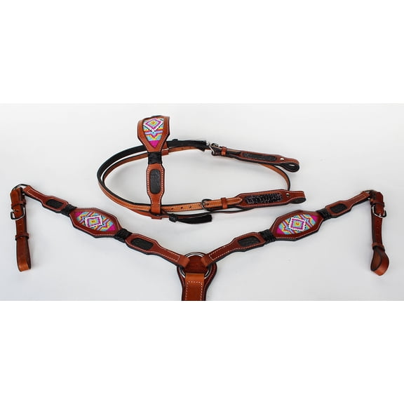 Horse Bridle Western Leather Headstall Breast Collar Show Tack Beaded  7909