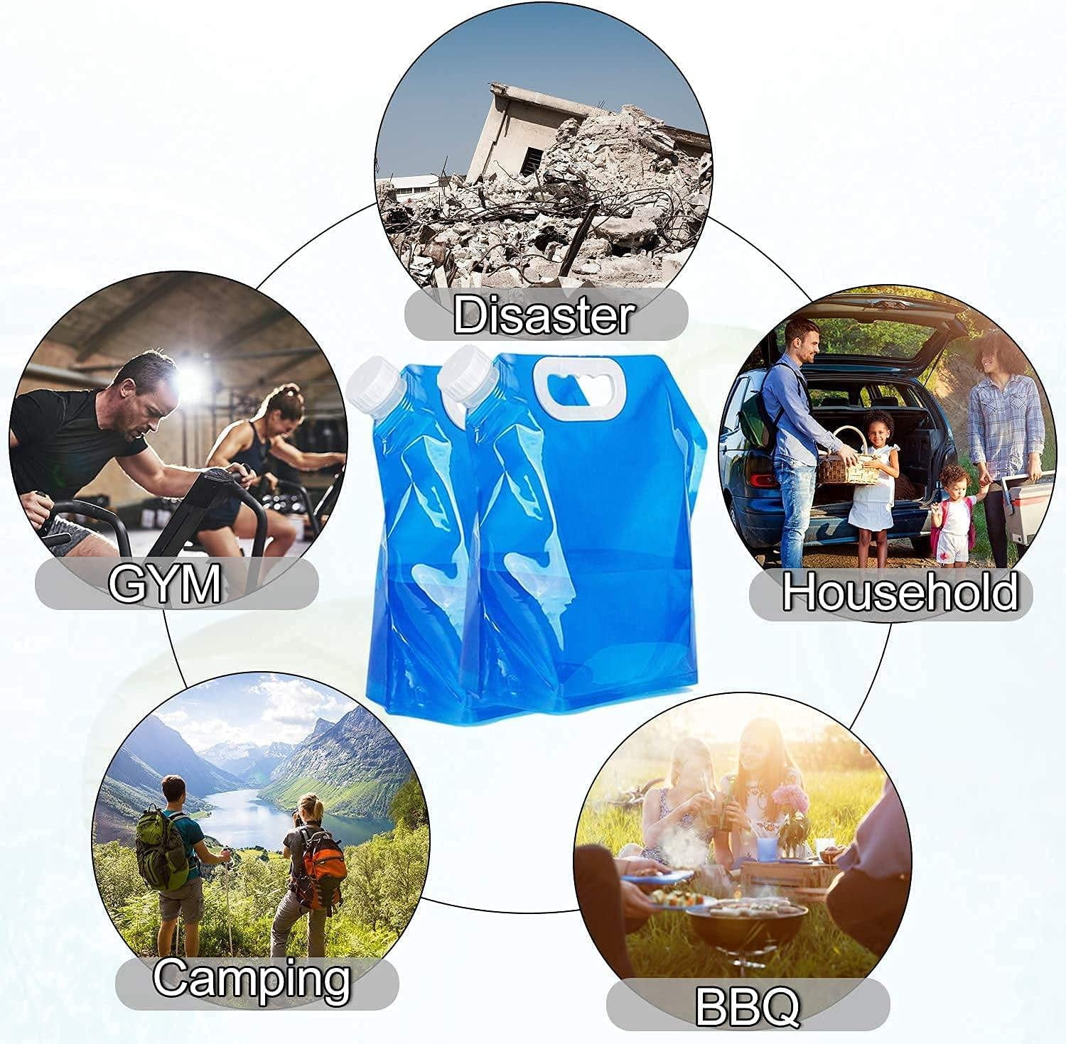 4PCS 5L Backpack Portable Drinking Water Tank, Water Bag for Camping, Water Pouch for Drinking Blue