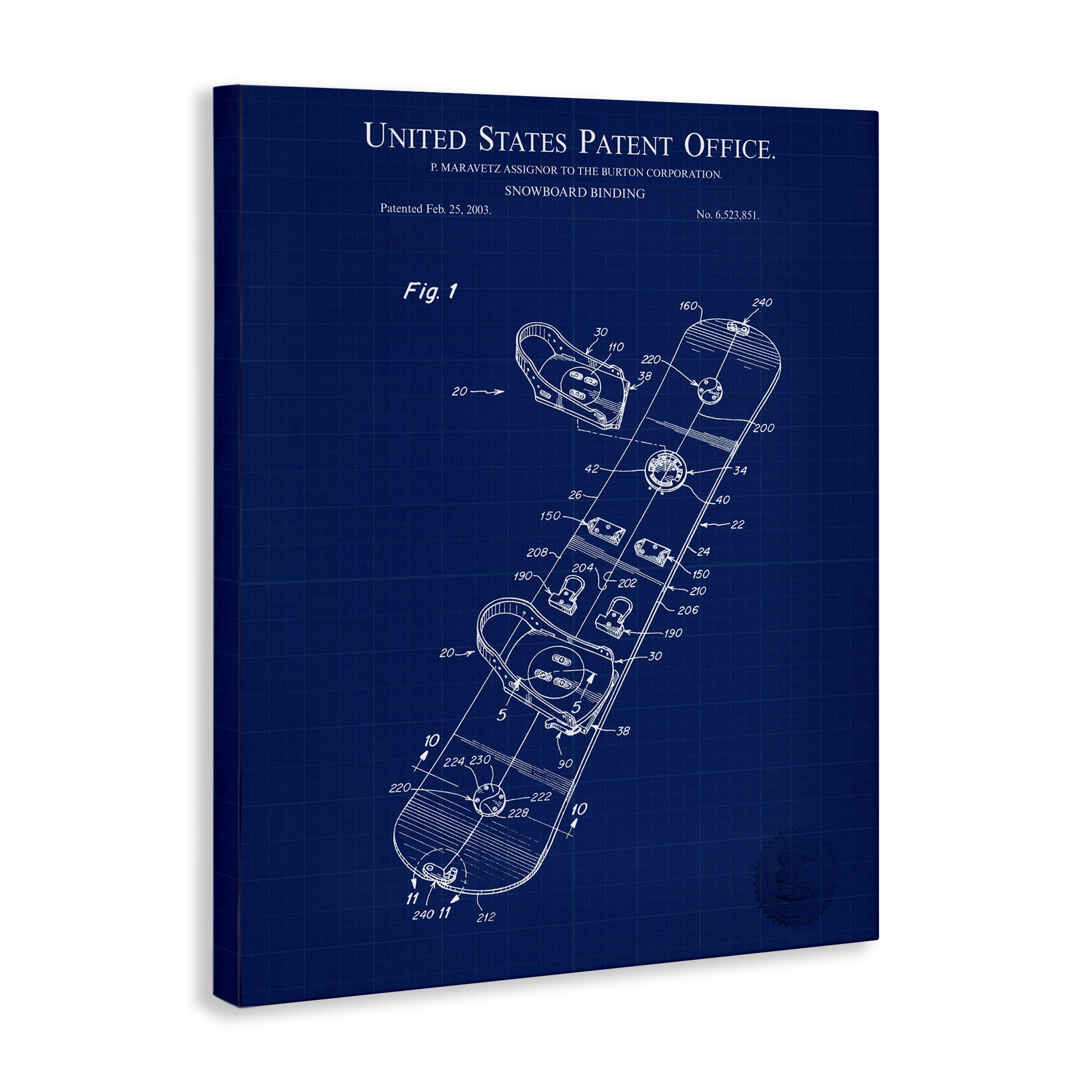Stupell Industries Snowboard Binding Blueprint Transportation Painting Gallery Wrapped Canvas Art Print Wall Art, 24 x 30