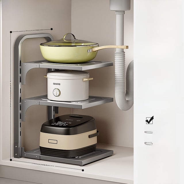 Under-Sink Kitchen Organizer: 3-Tier Square Carbon Steel Storage Rack with Waterproof Design, Heavy-Duty Thickened Construction for Pots, Utensils & Kitchenware, Space-Saving Multifunctional Cabinet