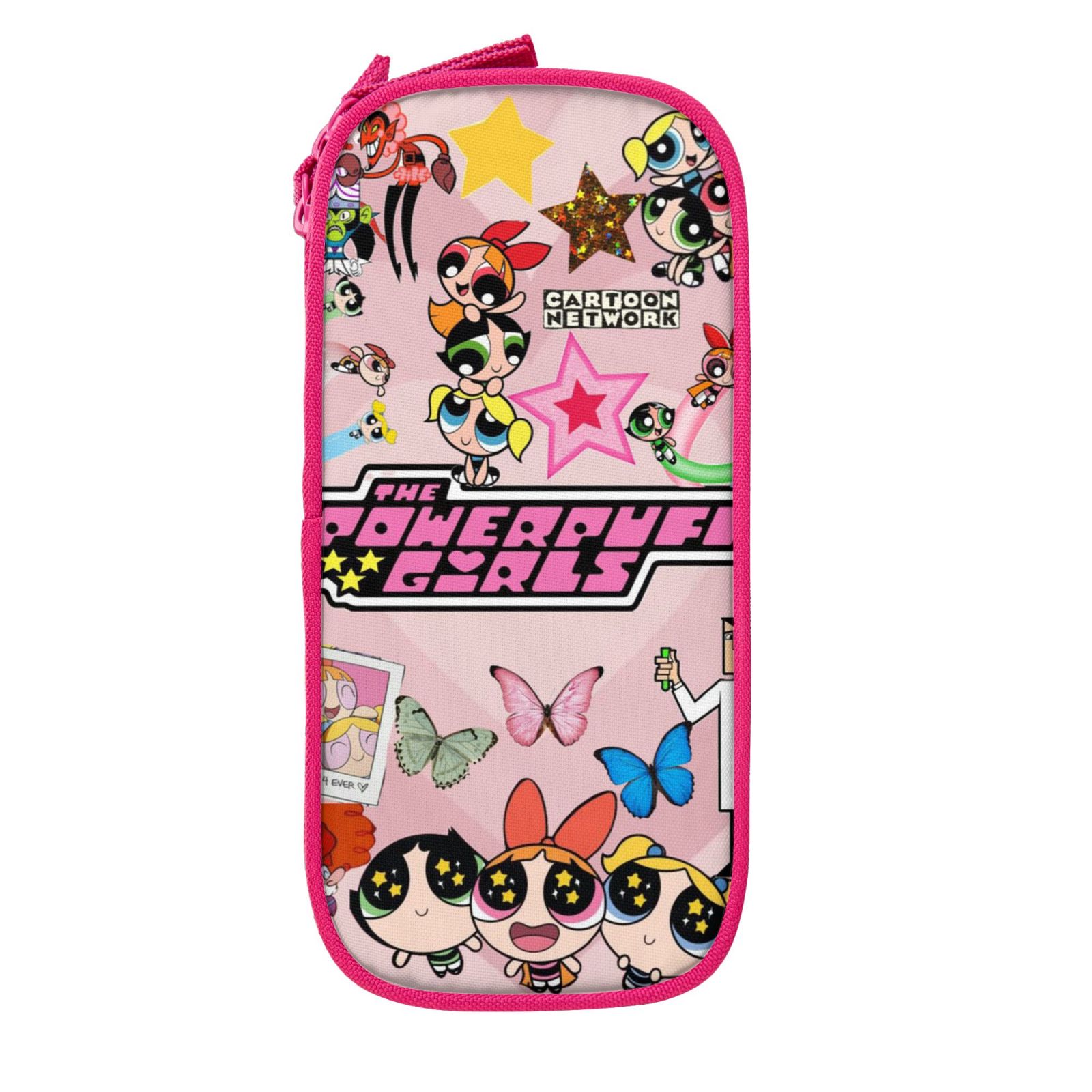 The Powerpuff Gi-rls Pencil Case Large Capacity Pencil Pouch Penbag Office Stationery Organizer Travel Makeup Bag Pink