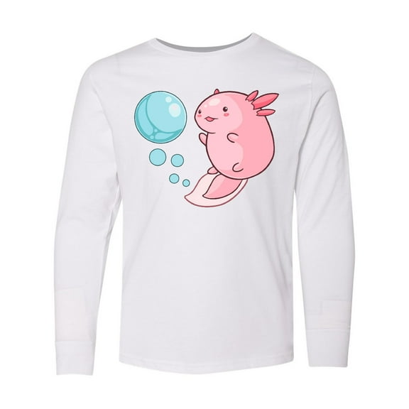 Inktastic Cute Axolotl and Bubbles in Heart Shape Long Sleeve Youth T-Shirt
