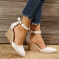thumbnail image 5 of hopeusnice Women's Ankle Strap Wedge Heel Sandals Summer Shoes Buckle Closed Toe Platform Wedge Heels Dressy Comfortable Suede Wedges High Heel Shoes Beige 42, 5 of 7