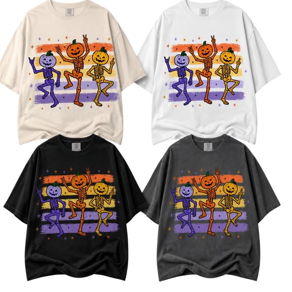Dancing Skeleton Halloween Shirt, Retro Pumpkin Head Skeletons Graphic Tee, Vintage Spooky Season Fall Gift, Unisex