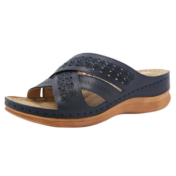 asdoklhq Summer Sandals for Women Rollback or Clearance,Women Summer Slip-On Wedges Beach Open Toe Breathable Sandals Embroidery Shoes