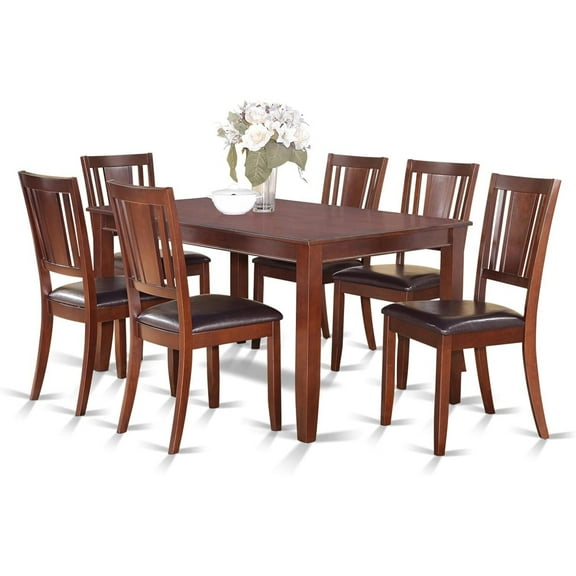 HomeStock 7 Piece Kitchen Table & Chairs Set Consist of a Rectangle Dining Room Table and 6 Faux Leather Upholstered Dining Chairs, 36x60 Inch, Mahogany