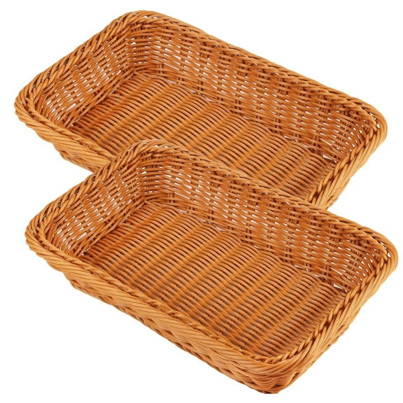 2 Pcs 12 inch Handmade Woven Pantry Organizer,Wicker Bread Basket,Woven Serving Basket,Tabletop Food Serving Basket for Restaurant,Family Party, Hotel Serving, Fruits, Vegetables and Snacks