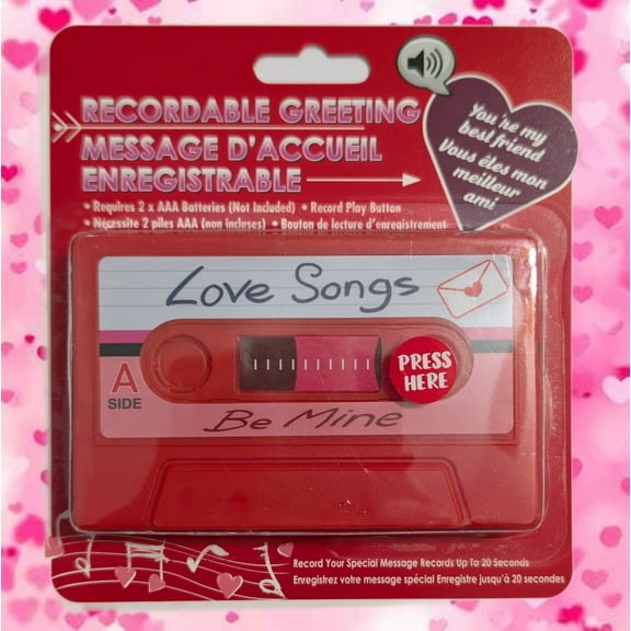 Recordable Valentines Day Gift Cassette, Love Songs Be Mine, Records up to 20 seconds