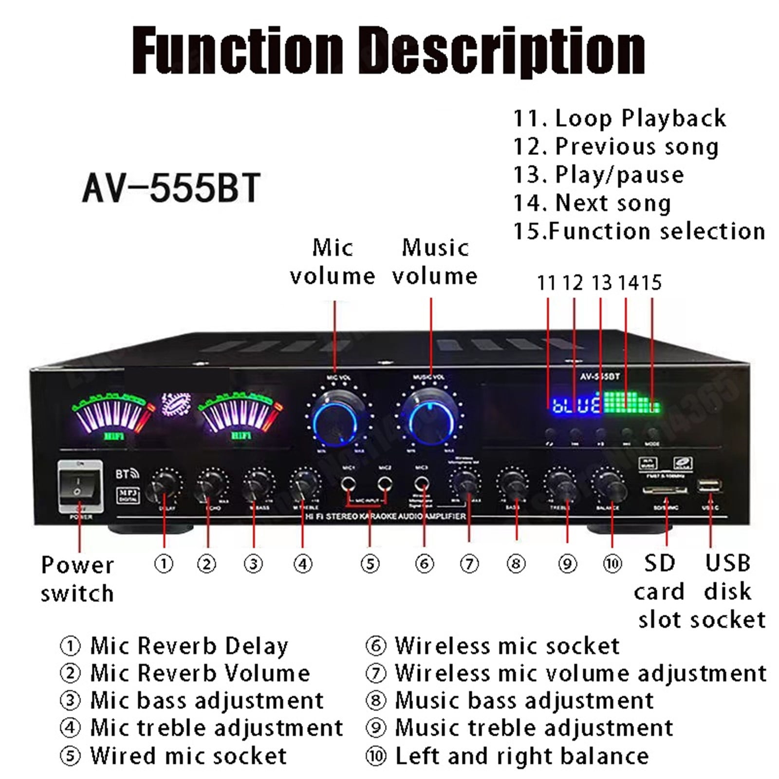 555BT Dynamic Screen Sound Amplifier 628BT HiFi Stereo Digital Amplify For Home Car Theater Max 2500W