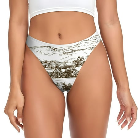 Qokaie Cows Grazing On The Meadow 2 Printed Women s Cotton Thong Underwear  Sexy Breathable Panties G-string-Large