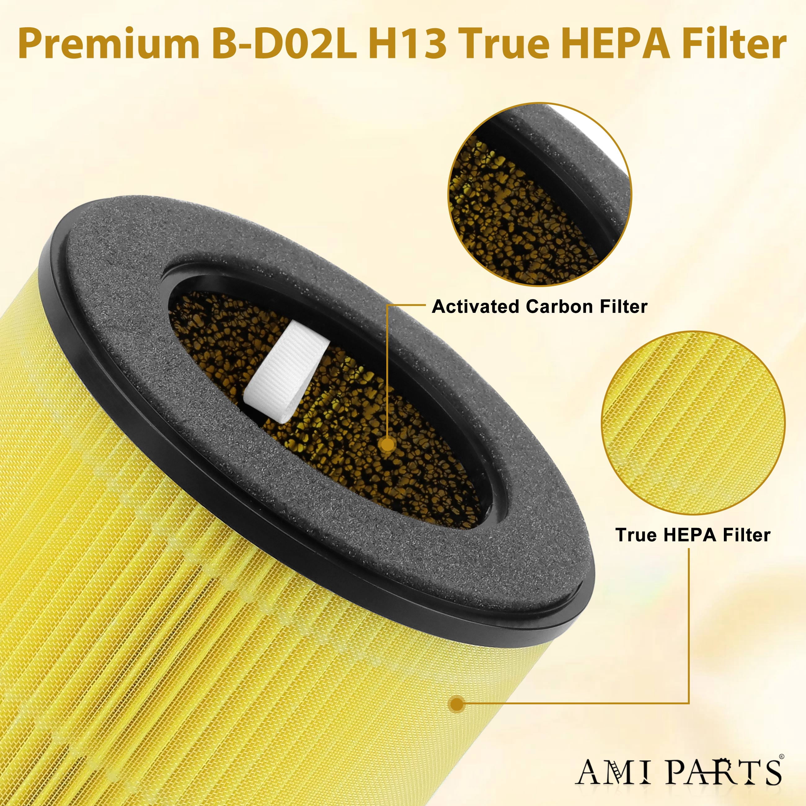 AMI PARTS B-D02L Air Filter Replacement for MOOKA and KOIOS B-D02L Air Purifier, 3-in-1 True Hepa Activated Carbon Filter