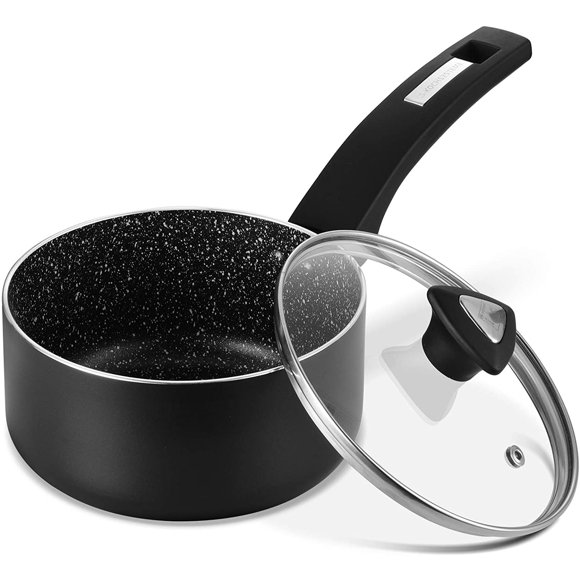 CSK 3 Quart Pot - 3 qt Nonstick Saucepan with Lid, 4.4" Deep Soup Pot, Sauciers, Heating Fast, Easy to Clean, Comfortable Handle, Suitable for Every Stove, Black