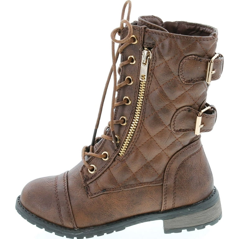 Link Mango-79 Kids Lace Up Quilted Dual Buckle Zip Mid Calf Link Mango-79 Kids Lace Up Quilted Dual Buckle Zip Mid Calf
