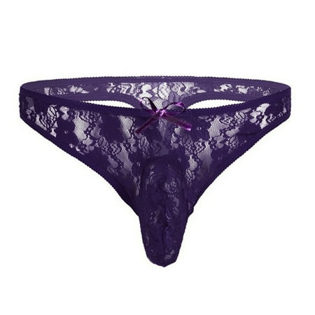 Yuhangmm See Through Semi Men Lingerie Bikini T Back Underwear Floral Lace Briefs Sexy Lingerie