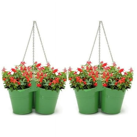 8117E AG S-2 Enameled Galvanized Triple Hanging Planter - Set of 2