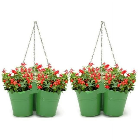 8117E AG S-2 Enameled Galvanized Triple Hanging Planter - Set of 2