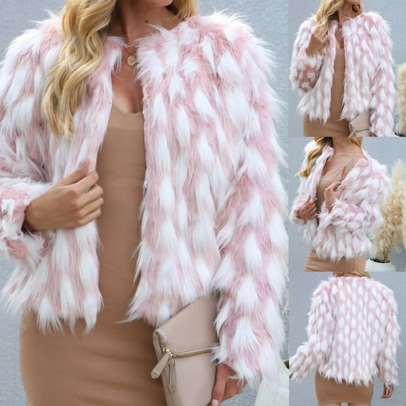 AOOCHASLIY Black and Friday Women Coat Christmas Gift Womens Coat Warm Artificial Plush Coat Winter Jacket Fashion Outerwear