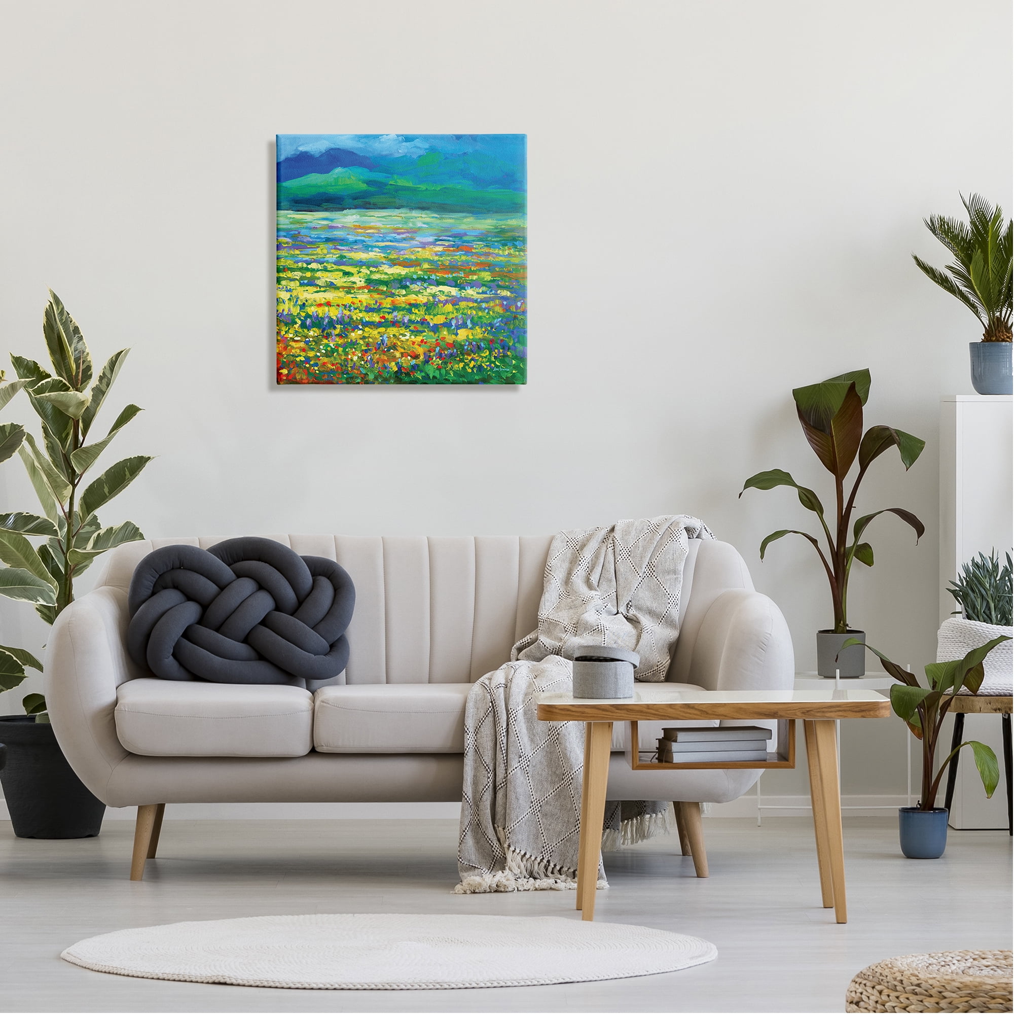 Stupell Industries Meadow of Wildflowers Blue Landscape Painting Gallery Wrapped Canvas Art Print Wall Art, 24 x 24