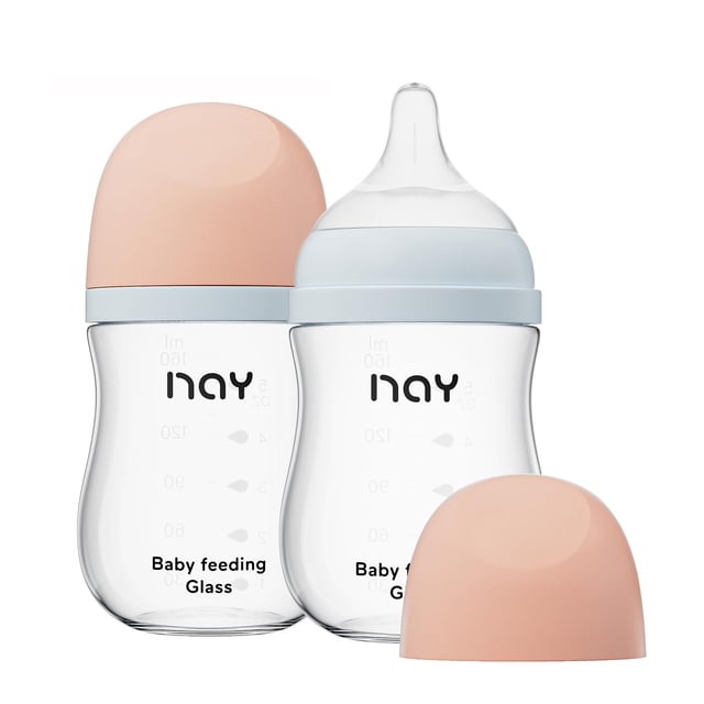 Biberón de Vidrio Yanyoyo para Bebé Cuello Ancho Anticólico 160 ml Paquete de 2