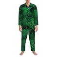 thumbnail image 3 of Salouo Green Leave Fern Print Button-Front Long Sleeve Pajama Set for Men, Soft 2Pjs Men's Long Sleeve Sleepwear-Large, 3 of 7
