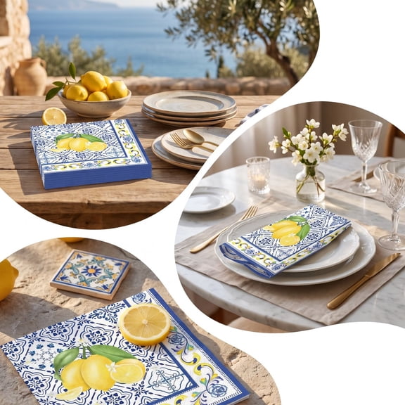 Lemon Cocktail Napkins, 20PC Lemon Napkins, 6.5Inch Lemon Citrus Fruit Paper Napkins, Cocktail Napkin for Wedding Bridal Shower Summer Party Decorations