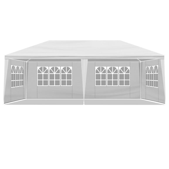 10 * 20ft 4 Sided Pop-up Canopy Shelter Tent with Mesh Windows, Portable Carry Bag, Stakes, Large Shade Tents for Outdoor Camping, Lawn and Backyard, White