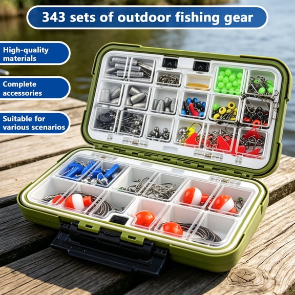 Arcticwind 343PCS Fishing Accessories Kit, Fishing Tackle Box w/ Fishing Hooks, Fishing Swivels, Fishing Beads, Fishing gear Fishing kit for Saltwater & Freshwater Fishing