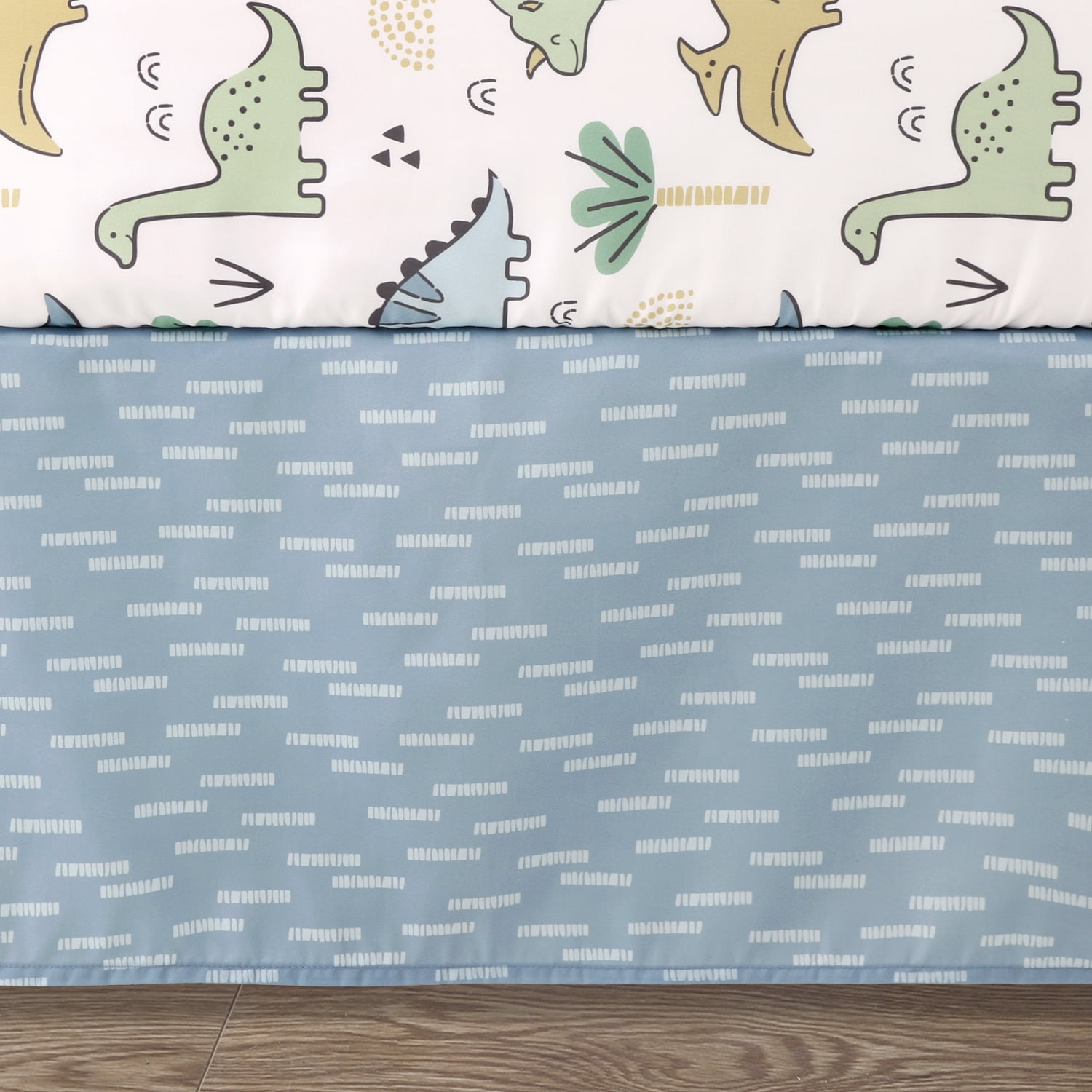 The Peanutshell Blue Dino 5 Piece Crib Bedding Set for Baby Boys, Nursery Set with Blanket