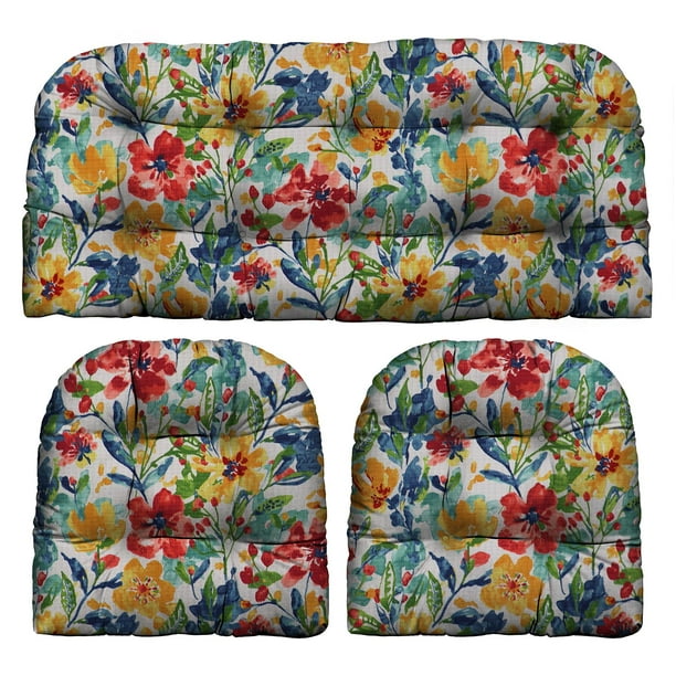 RSH Décor Indoor Outdoor 3 Piece Tufted Wicker Cushion Set, Standard