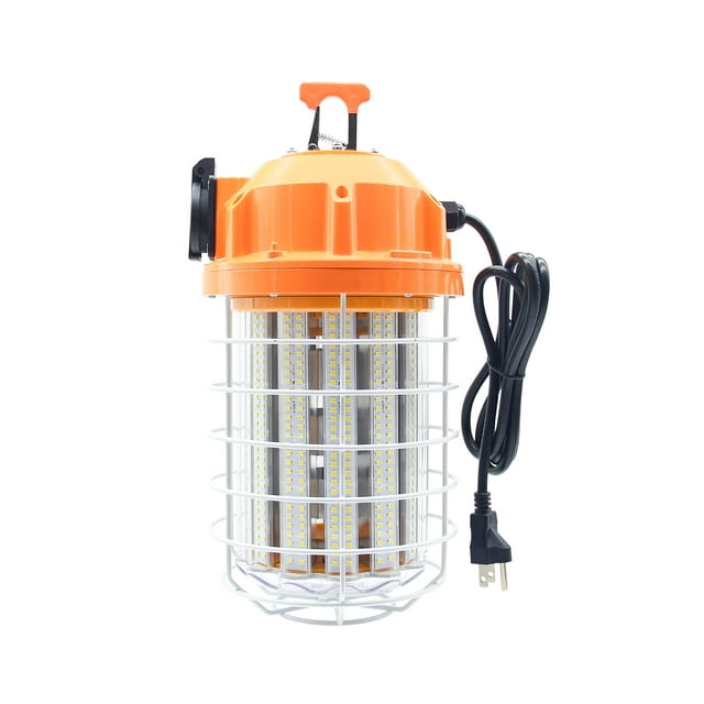 RIUVAO 100W LED Temporary Work Light Fixture 16000 Lumen Daylight White 5000K, IP64 Dust & Waterproof, Stainless Steel Protective Cover for High Bay Construction Jobsite Workshop