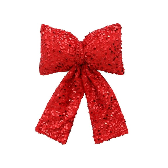 Large Christmas Bow Decoration – 12" Sequin Fabric Hanging Ornament for Christmas Tree, Windows, Walls & Gifts, Festive Holiday Decor
