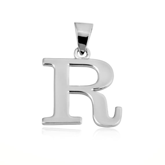 .925 Sterling Silver Personalized Letter "R" Initial Pendant - Small