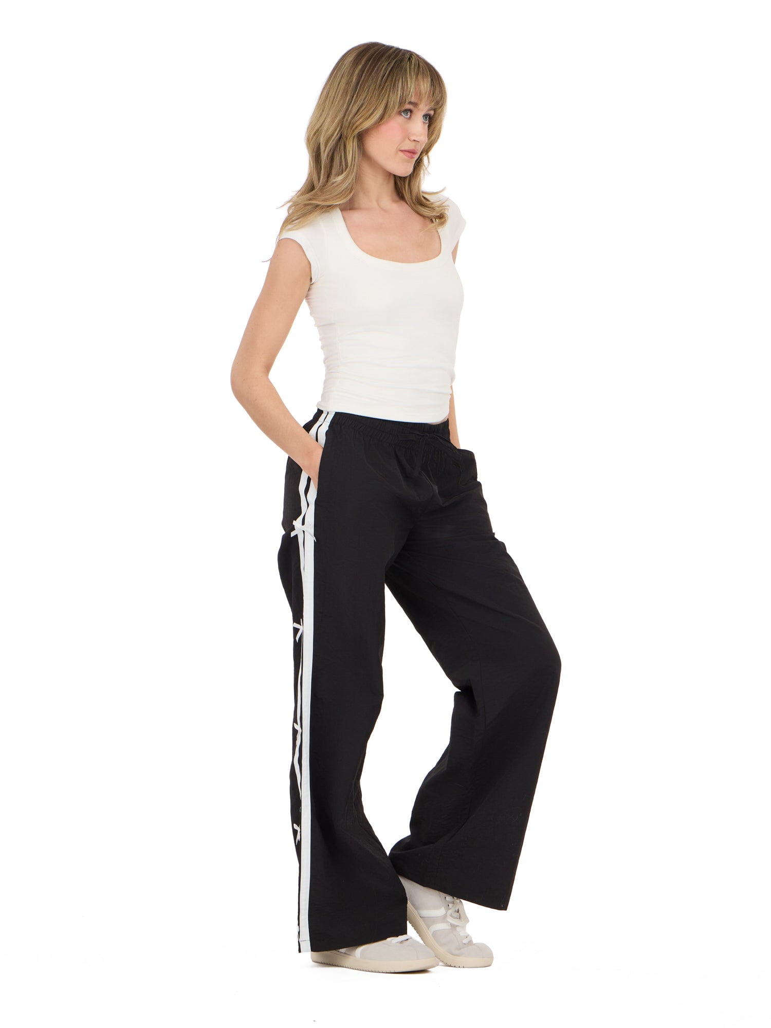 Forever 21 Women's Nylon Wide Leg Pant with Side Stripes, Sizes XS-XL