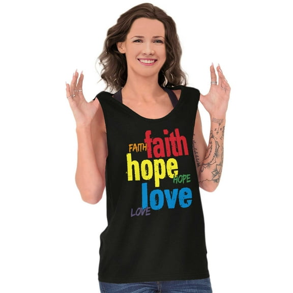 Faith Hope Love Happy Christian Tank Top Tee Shirt Women Brisco Brands S