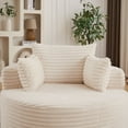 thumbnail image 4 of Leumius Oversized Round Chair Lounge Chaise Indoor,50" Upholstered Corduroy Deep Seat Single Cloud Sofa Chair, Fluffy Modern Large Circle Boneless Sleeper Sofa for Living Room, Bedroom,Beige, 4 of 14