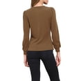 thumbnail image 3 of Long Sleeve Ribbed Knit Shirts for Women Casual Button Down Crew Neck Tops Trendy Henley Shirt L Coffee, 3 of 6