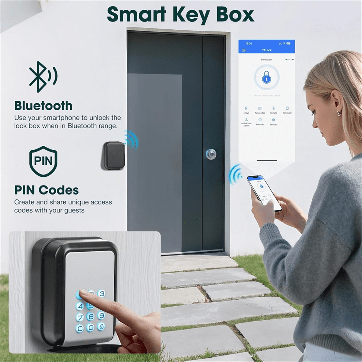 Smart Key Lock Box Electronic Bluetooth Lock Box with APP Control and PIN Code Type,for -Real Estate Agent Office,1 * lock box for keys with code