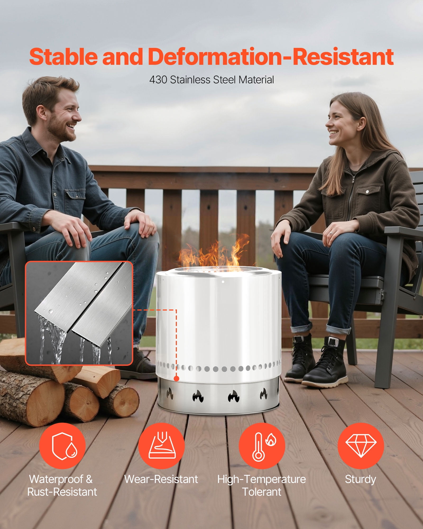 VEVOR Fire Pit Stand for Solo Stove Bonfire,19.5 Inch Smokeless Fire Pit Ring,Stainless Steel Fireplace Stove  Support Frame Accessory, Portable Outdoor Camping Holder Tools for Fireplace