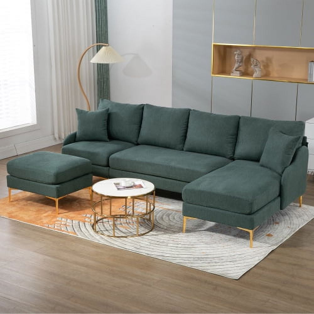 BSHTI110'' Wide Reversible Left or Right Chaise of Sectional Sofa U-Shape Convertible Sofa Couch 4-Seat Couch with Chaise Lounge Upholstered for Living Room,Apartment,Office,Green Polyester Blend