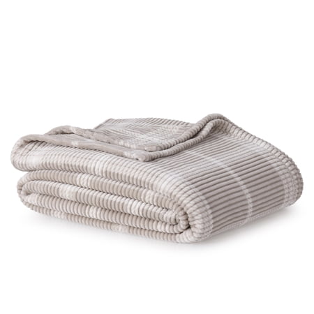 MAINSTAYS PRINTED TEXTURED VELVET PLUSH SUPER SOFT BED BLANKET, FULL/QUEEN SIZE, WASHED STONE PLAID