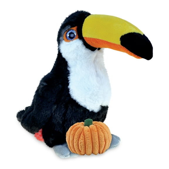 DolliBu Super Soft Toucan Stuffed Animal with Pumpkin Decor - Pumpkin Plush Animal for Fall, Halloween and Thanksgiving, Pumpkin Toy for Baby, Kids, Adults - 8 Inches