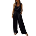 thumbnail image 2 of Gamviast Women's Jumpsuit V Neck Sleeveless Wide Leg Romper with Pockets Lightweight Loose Fit Casual Vacation Resort Travel Party Evening Outfits Black S, 2 of 7