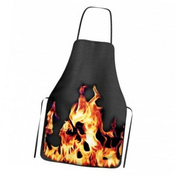 Barbecue Apron Black with Flames, Black