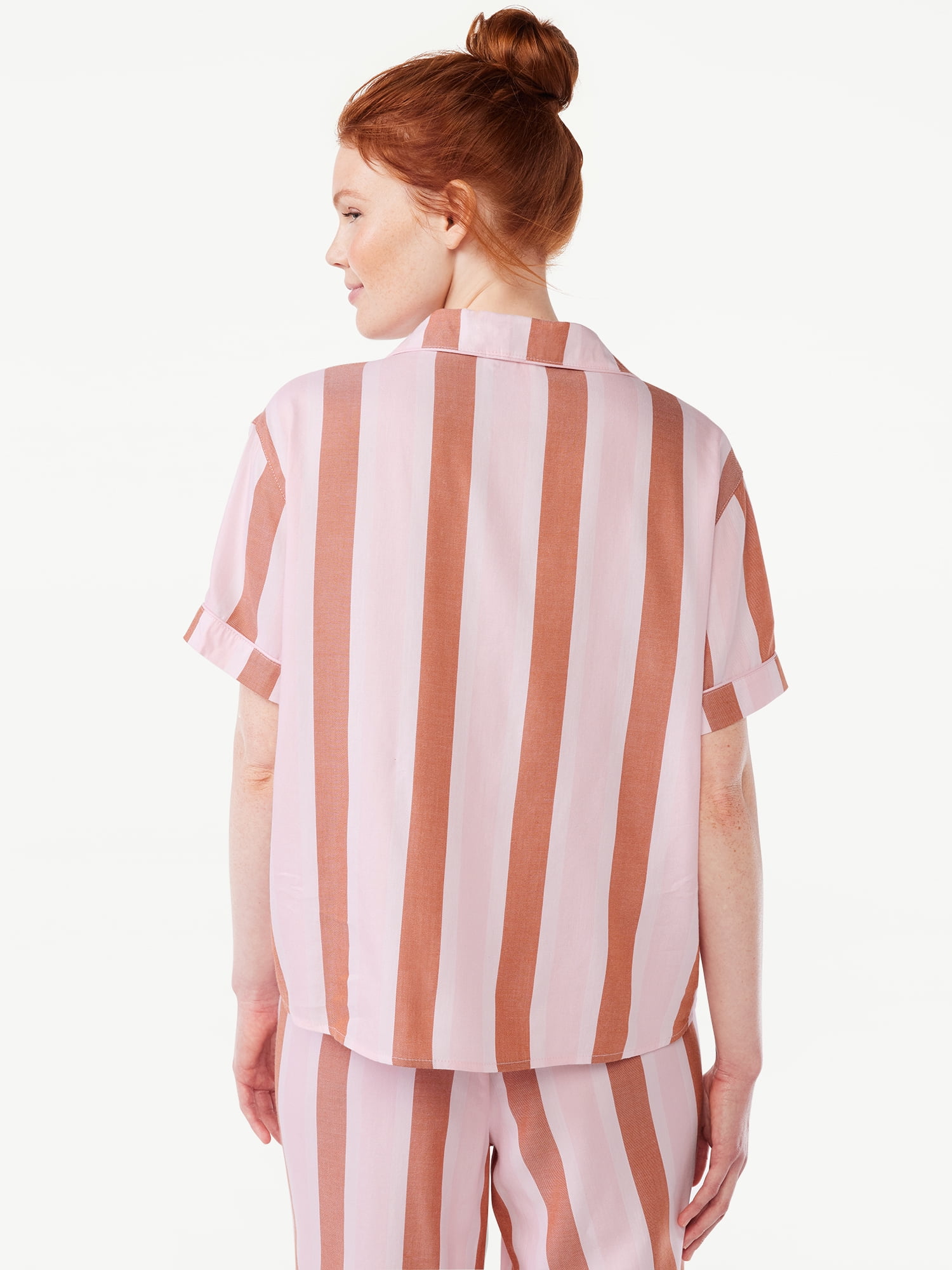 Joyspun Women's Woven Notch Collar Pajama Top, Sizes S to 3X