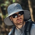 thumbnail image 4 of harmtty Windproof Bucket Hat Men Summer Sun Hat Windproof Strap Wide Brim Anti uv Sun Foldable Portable Gardening Fishing Travel Outdoor Fisherman Dark Gray, 4 of 8