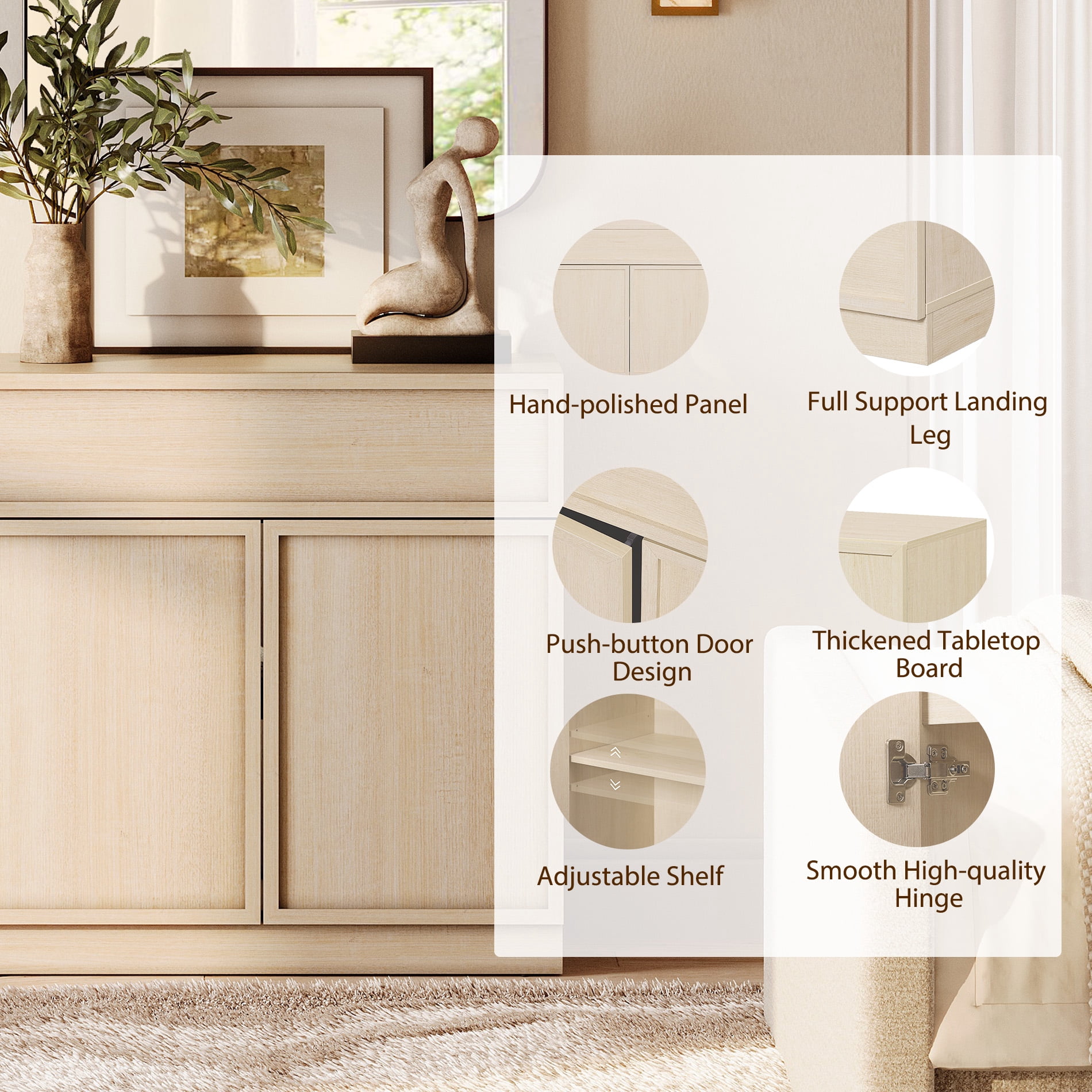 94.5" Modern Sideboard Buffet Cabinet with 6 Doors and Drawers, Multifunctional Sideboard with Large Storage and Adjustable Shelf, Beige