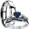 thumbnail image 1 of His and Hers 3 Piece Trio Sterling Silver Blue Titanium Wedding Band Engagement Ring Set 12/5, 1 of 7