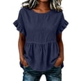 thumbnail image 6 of hoksml Women's Cotton Linen Ruffle Sleeve Peplum Blouse, Round Neck Casual Babydoll Top, Loose Fit Summer Daily Office Wear Shirt, 6 of 7