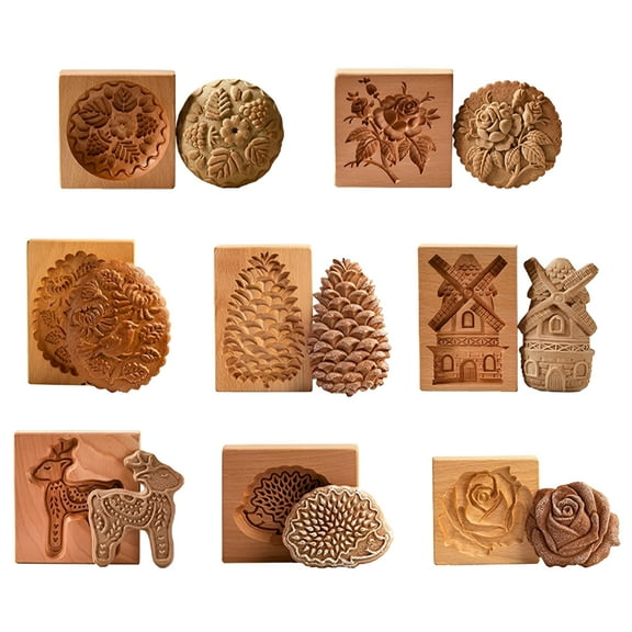 ACDANC Cookie Mold Cutter Funny Wooden Cookie Molds for Baking Cookie Mold Pine Cones Rose for Cookie Color B