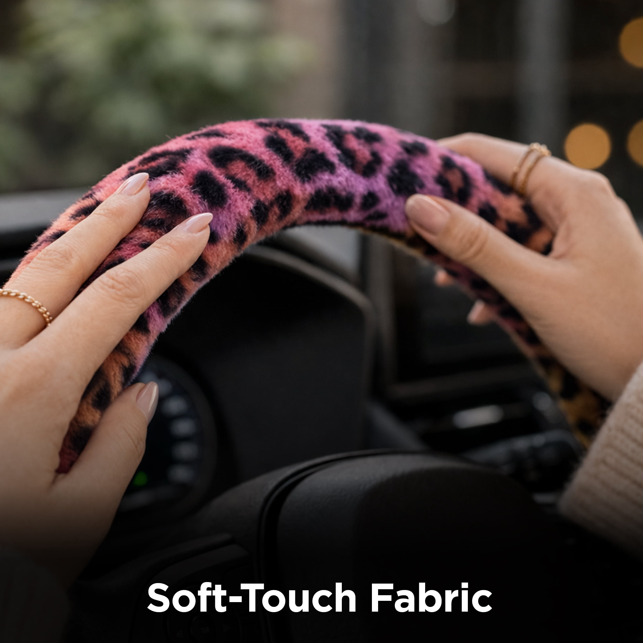 Auto Drive Leopard Print Steering Wheel Cover for Cars, Trucks, and SUVs, Multicolor